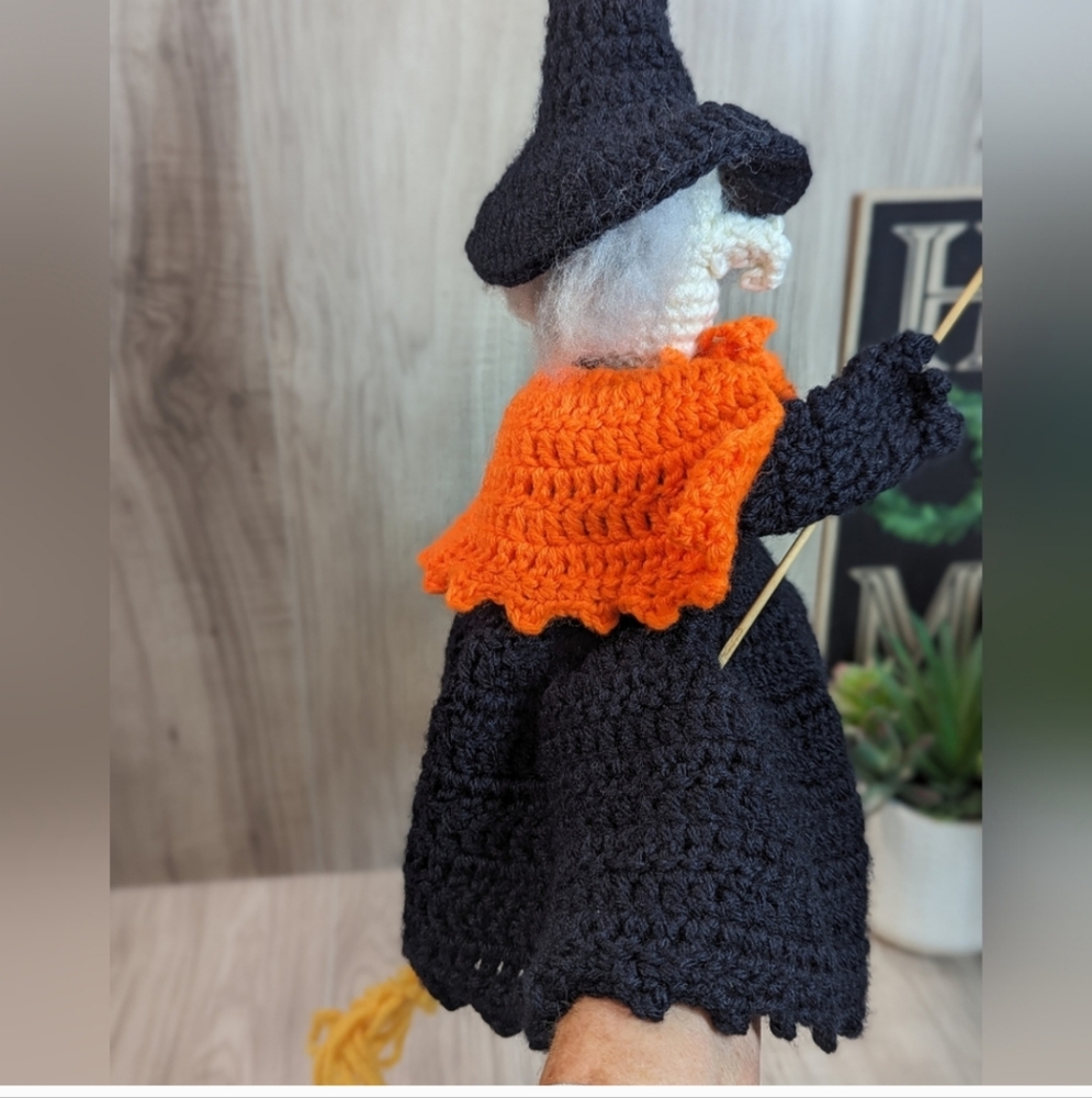 Halloween Flying  Witch Handmade Vintage Crochet Flying Decor